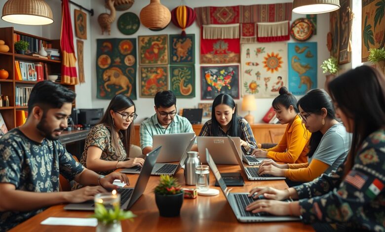 Adaptação Cultural para Nômades Digitais: Guia Completo para se Conectar com Novos Lugares - Web Nômade Digital Nômades digitais em ambiente multicultural