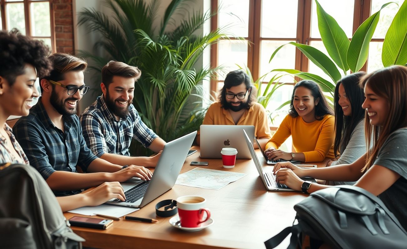 Nômades digitais trabalhando em café