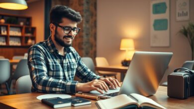 Nômade digital gerenciando finanças durante viagens