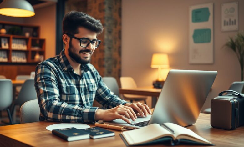Crise Nômades: Como Manter a Segurança Financeira no Estilo de Vida Digital - Web Nômade Digital Nômade digital gerenciando finanças durante viagens