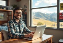 Nômade digital trabalhando em acomodação com desconto