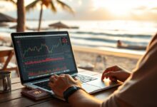 Nômade digital trabalhando com investimentos em dividendos globais