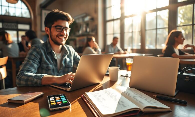Idiomas para Nômades: Como Aprender Rápido e se Conectar com o Mundo - Web Nômade Digital Nômade digital aprendendo idiomas em viagem