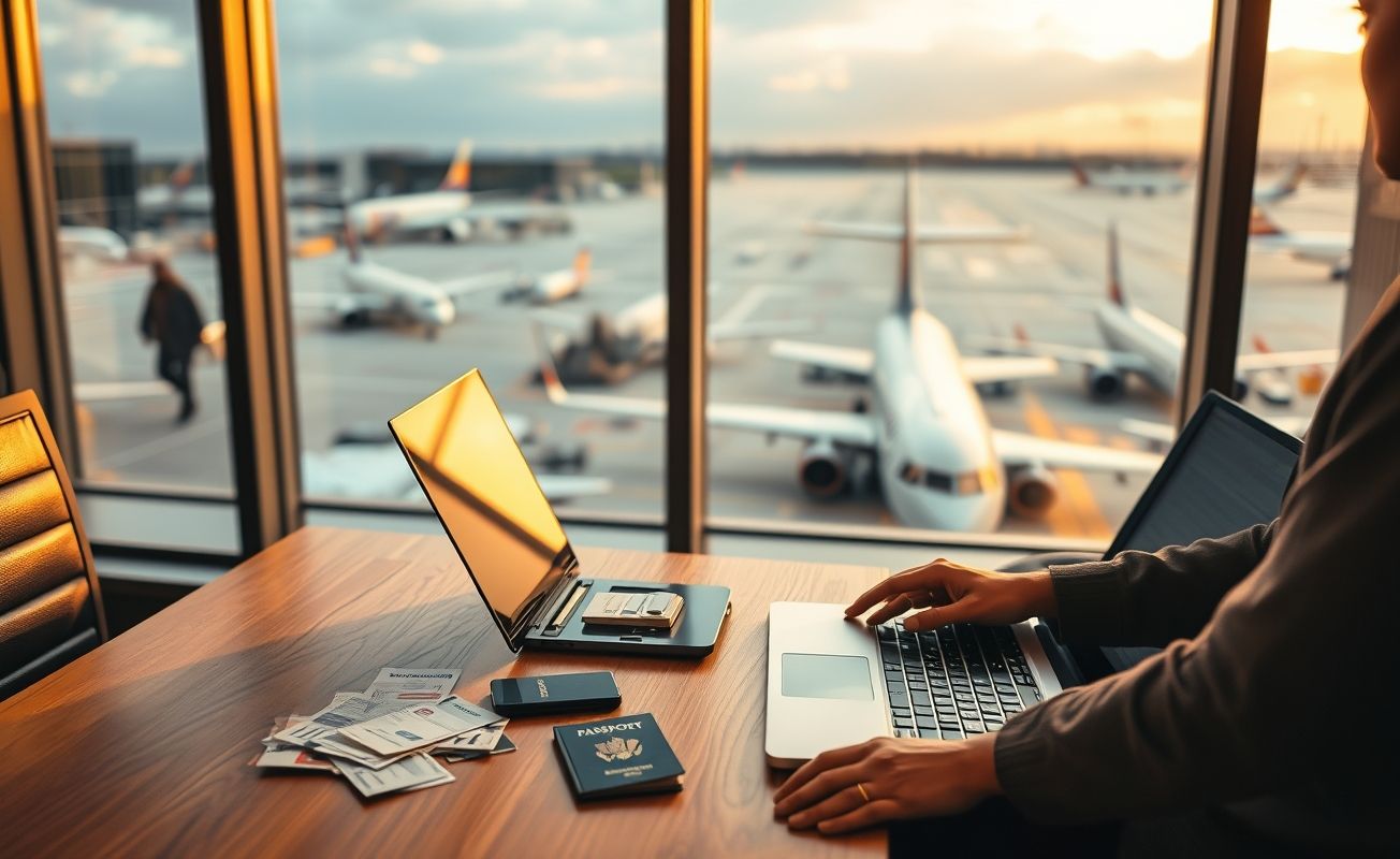 Nômade digital usando milhas em aeroporto