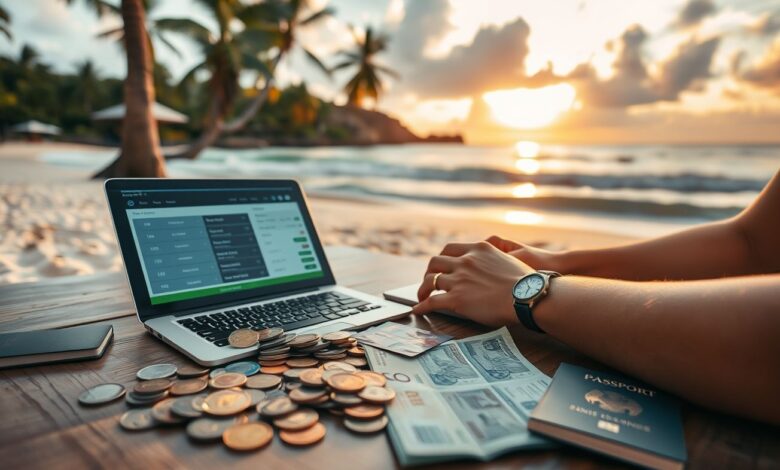 Moedas Fortes Nômades: Como Gerir seu Dinheiro em Viagem com Inteligência - Web Nômade Digital Nômade digital administrando moedas fortes durante viagem