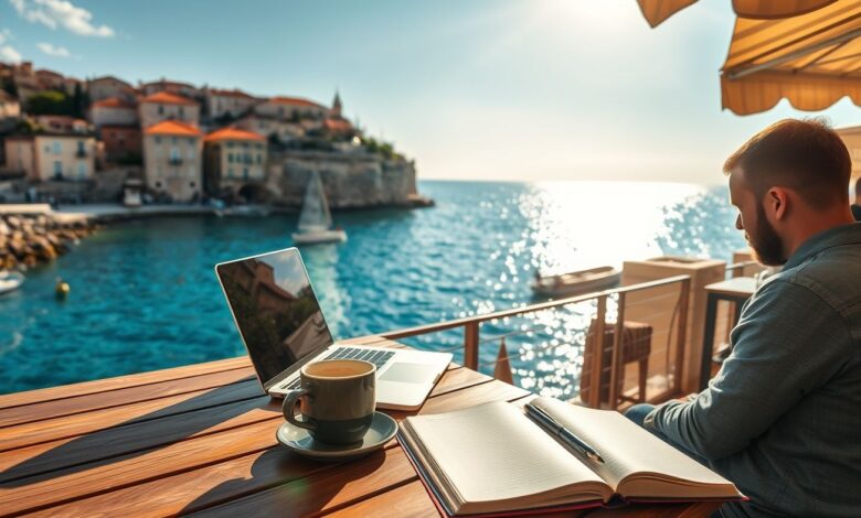 Croácia: O Paraíso dos Nômades Digitais no Mar Adriático - Web Nômade Digital Nômade digital trabalhando à beira-mar na Croácia