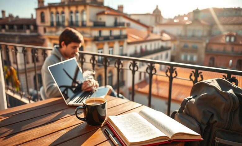 Nômade Digital Espanha: Guia Completo para Viver e Trabalhar em 2025 - Web Nômade Digital Nômade digital trabalhando remotamente na Espanha