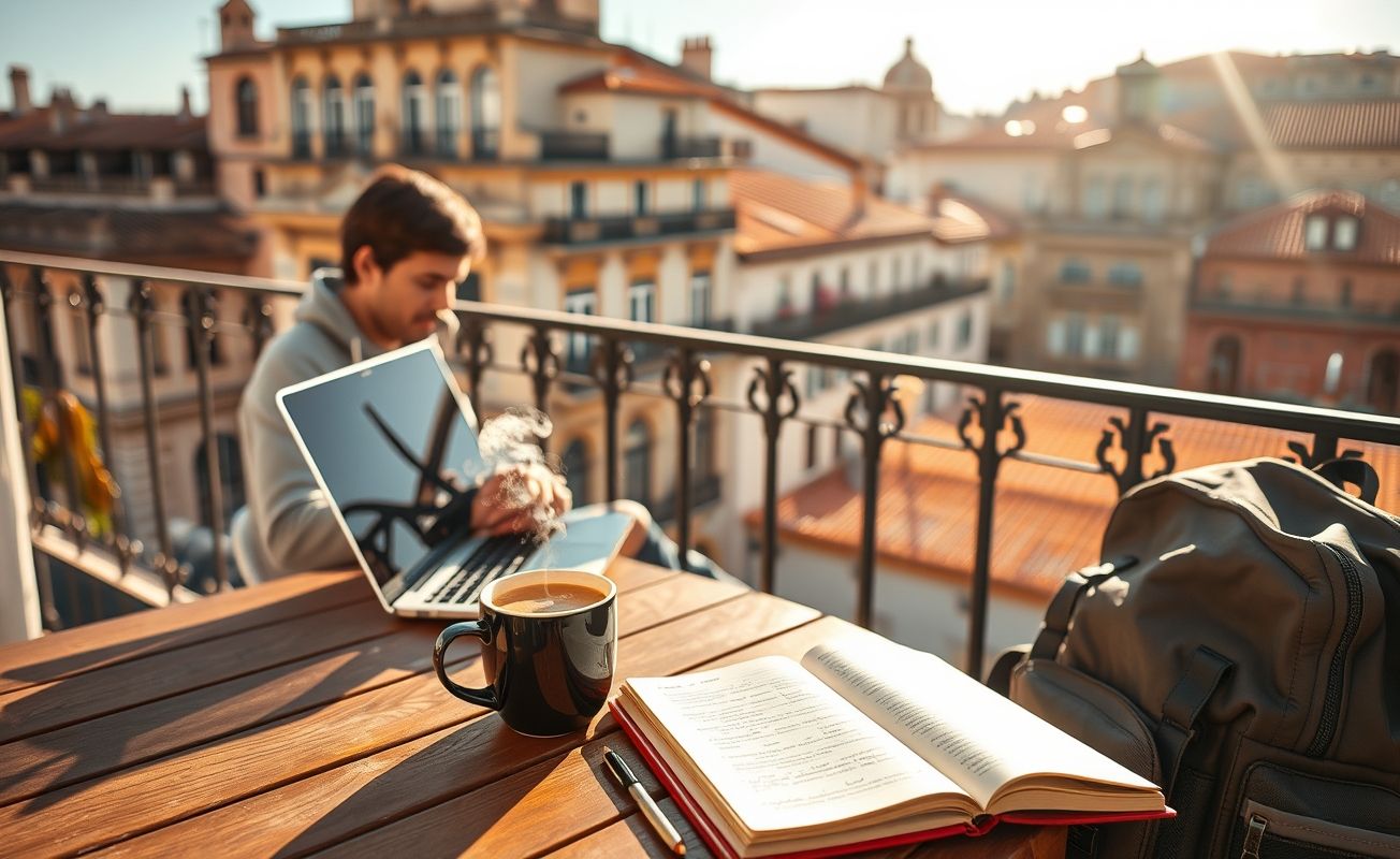 Nômade digital trabalhando remotamente na Espanha