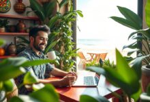 Nômade digital trabalhando remotamente no México
