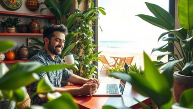 Nômade digital trabalhando remotamente no México