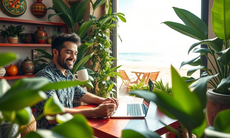 Nômade Digital no México: Guia Completo para Trabalhar e Viver - Web Nômade Digital Nômade digital trabalhando remotamente no México