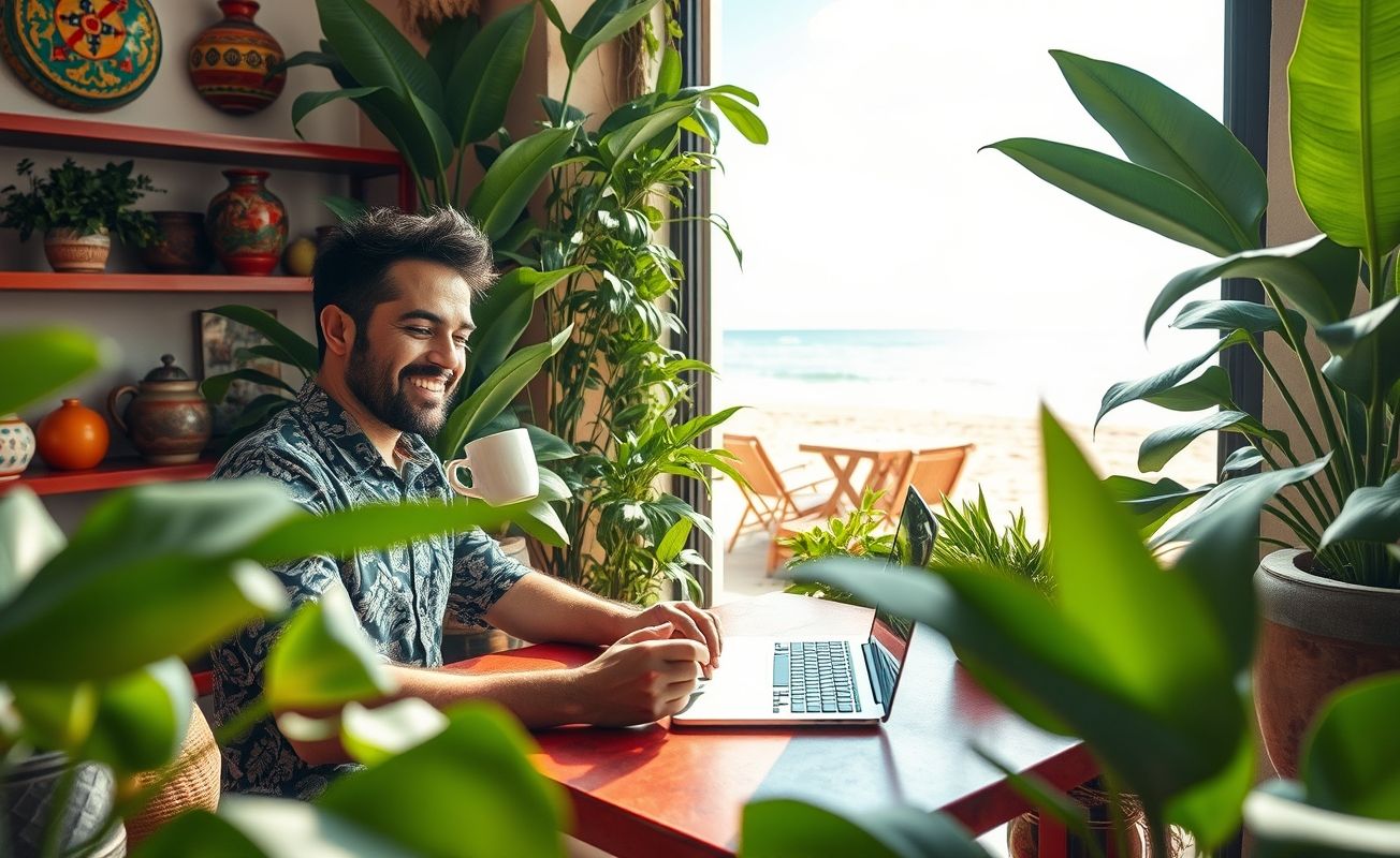 Nômade digital trabalhando remotamente no México