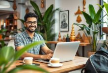 Nômade digital trabalhando remotamente na Tailândia