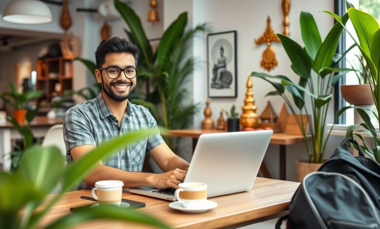 Como Ser Nômade Digital na Tailândia em 2025: Guia Completo - Web Nômade Digital Nômade digital trabalhando remotamente na Tailândia