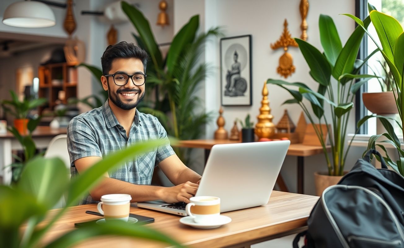 Nômade digital trabalhando remotamente na Tailândia