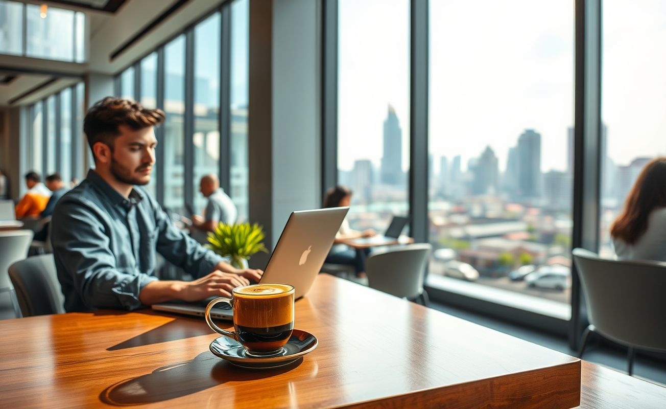 Nômade digital trabalhando em coworking no Vietnã