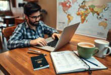 Nômade digital planejando orçamento em viagem