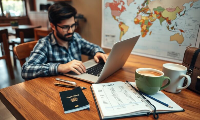 Orçamento Nômade: Como Controlar Seus Gastos e Viver Melhor - Web Nômade Digital Nômade digital planejando orçamento em viagem