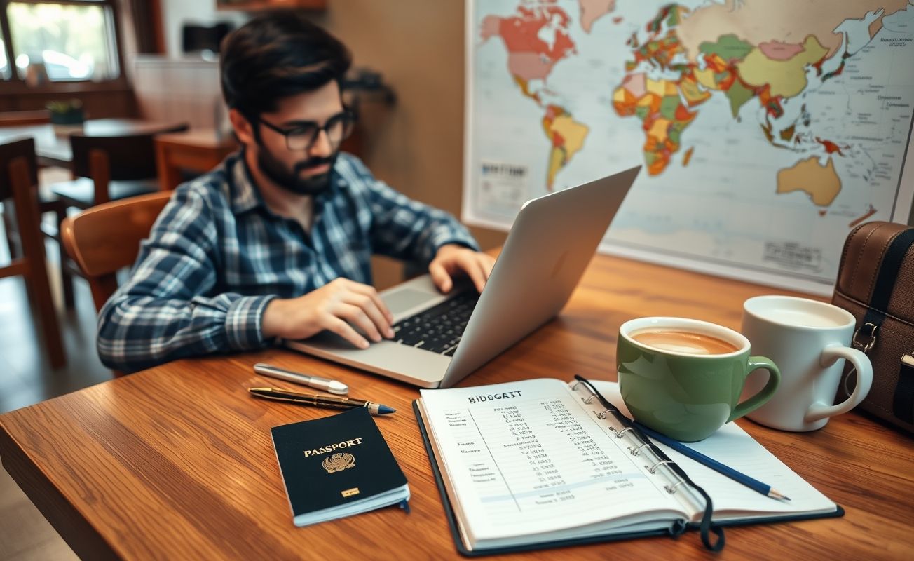 Nômade digital planejando orçamento em viagem