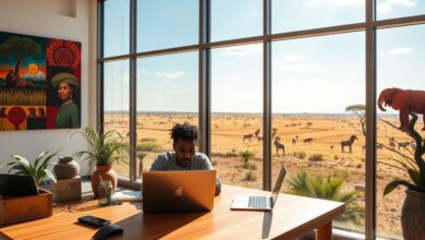 Nômade digital trabalhando remotamente na África