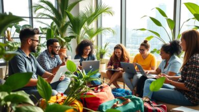 Nômades digitais socializando em espaço de trabalho compartilhado