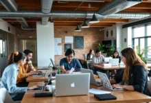 Empreendedores digitais trabalhando juntos em um ambiente colaborativo.