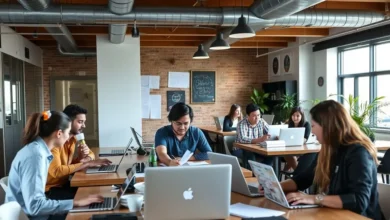 Empreendedores digitais trabalhando juntos em um ambiente colaborativo.