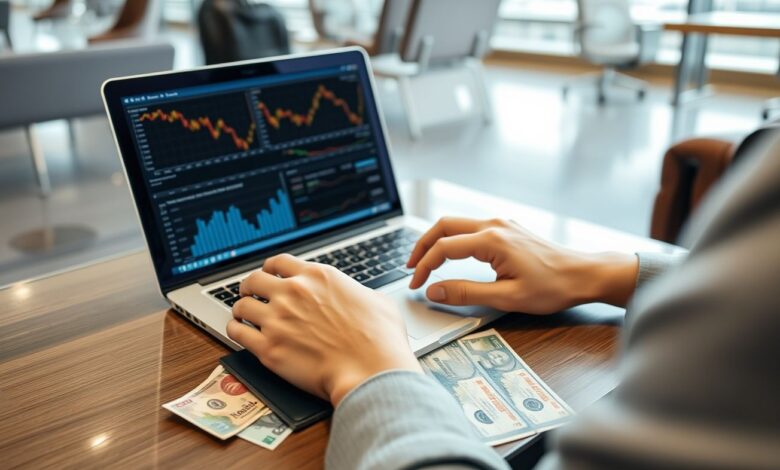 Nômade digital trabalhando com finanças internacionais
