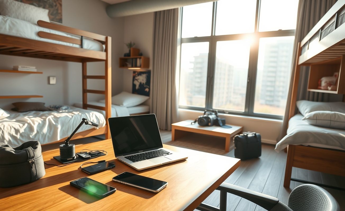 Workspace em hostel para nômades digitais
