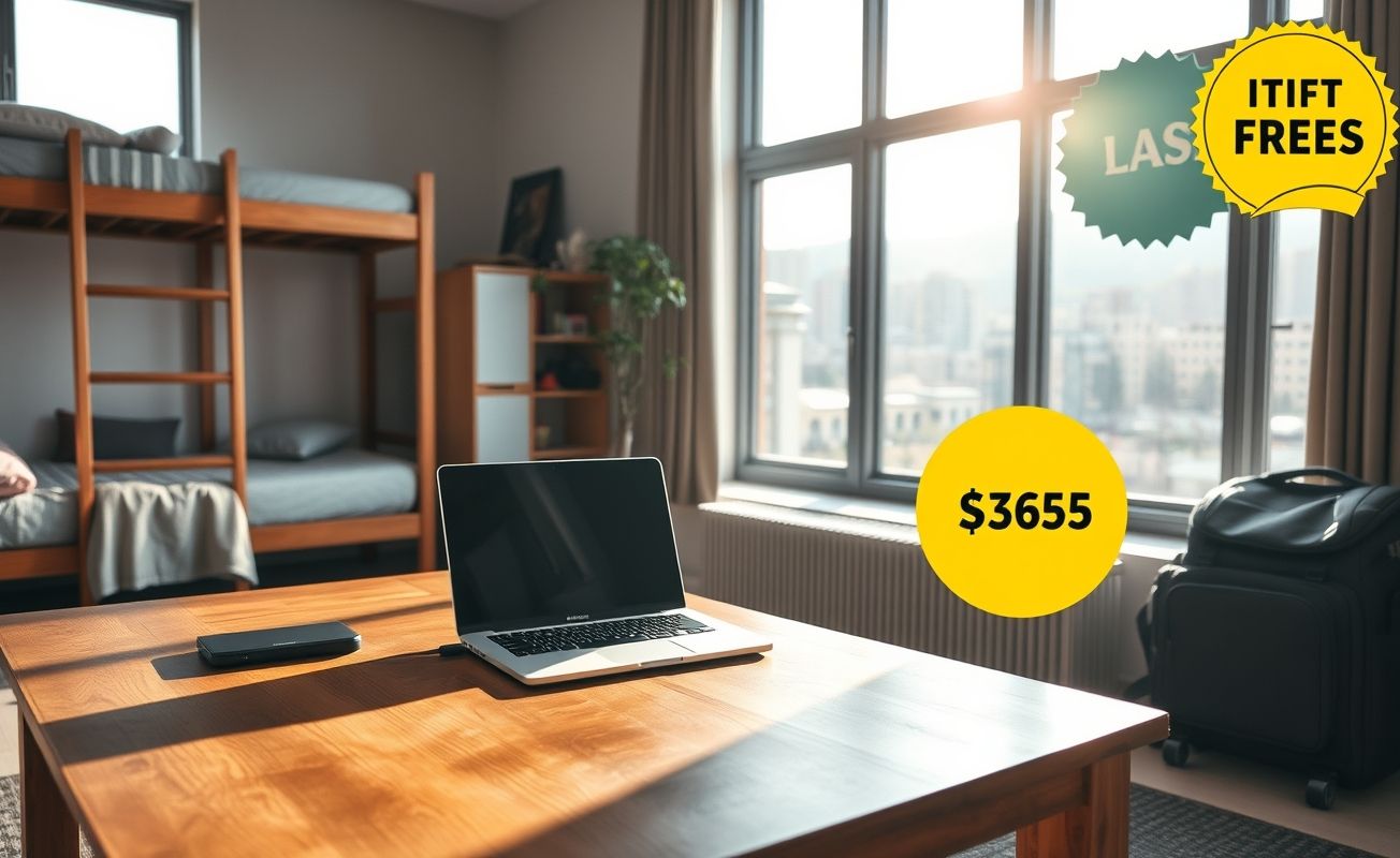 Espaço de trabalho para nômades digitais em hostel econômico