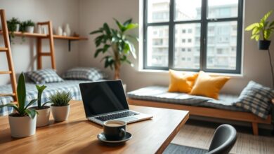 Espaço de trabalho em hospedagem econômica para nômades digitais