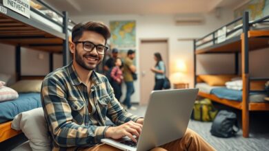 Nômade digital trabalhando em acomodação econômica