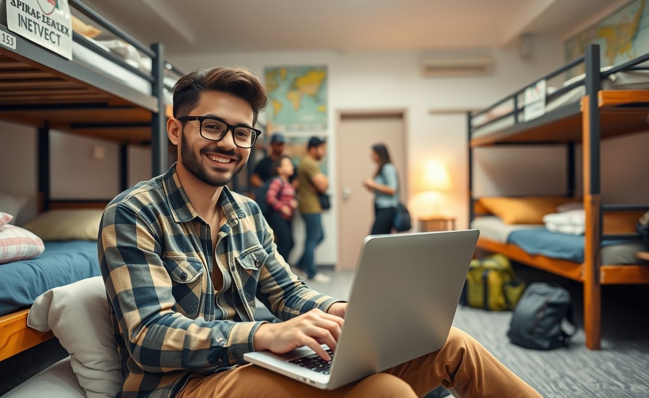 Nômade digital trabalhando em acomodação econômica