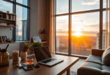 Apartamento moderno para nômades digitais trabalharem remotamente
