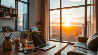 Apartamento moderno para nômades digitais trabalharem remotamente