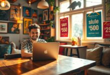 Nômade digital trabalhando em hostel com promoções de hospedagem