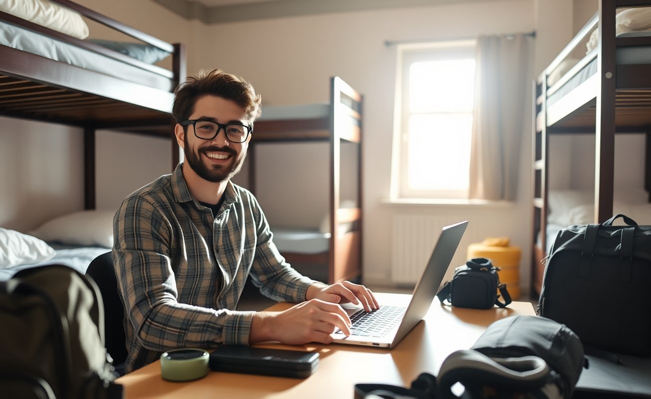 Nômade digital trabalhando em acomodação econômica