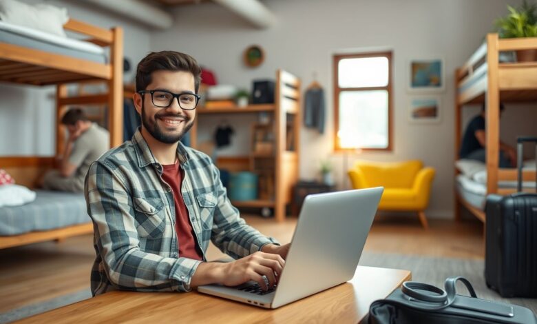 Descontos em Hospedagem: Guia Completo para Economizar em Viagens Longas - Web Nômade Digital Nômade digital em hostel aconchegante