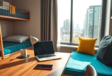 Workspace em hostel com vista para cidade
