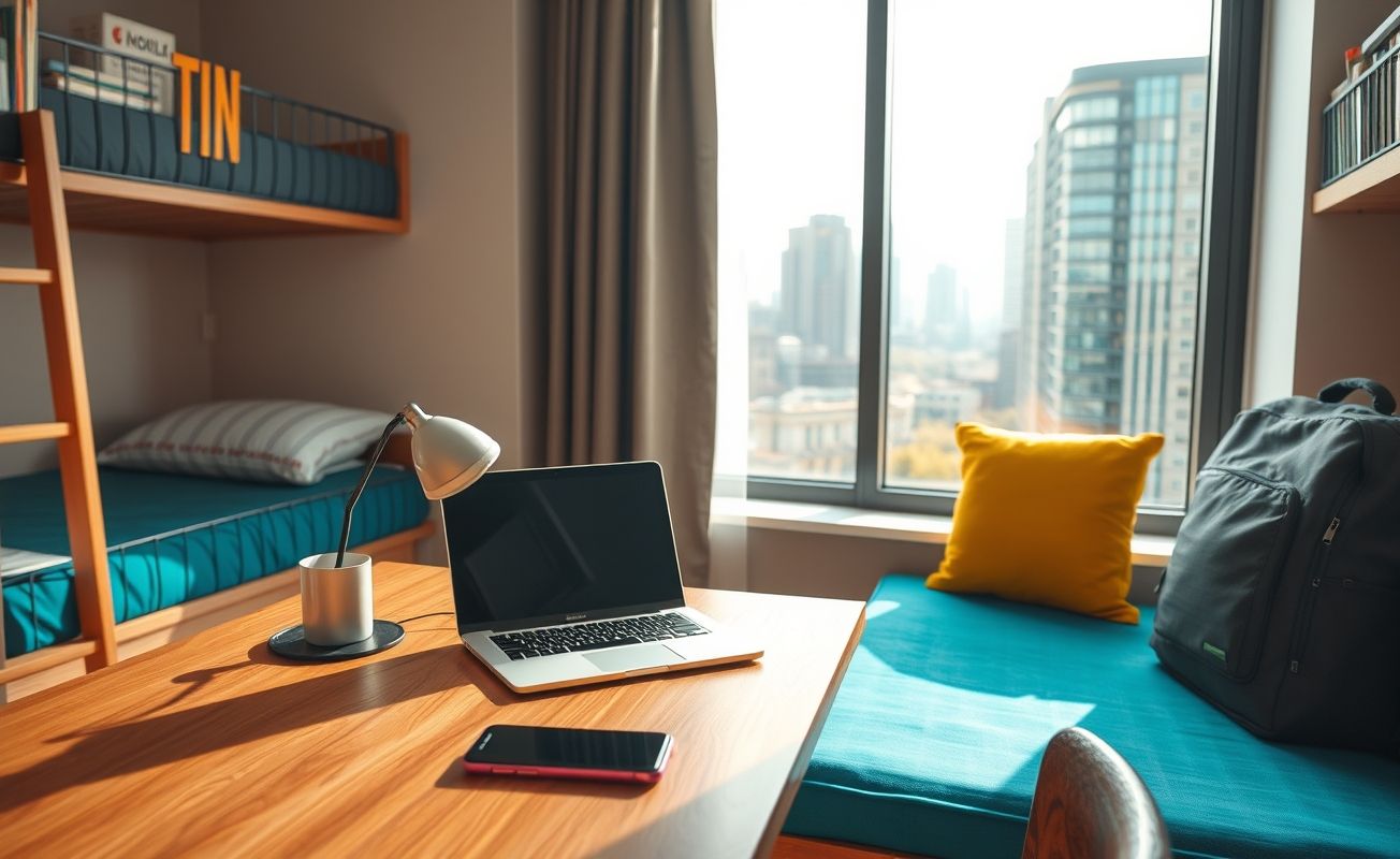 Workspace em hostel com vista para cidade