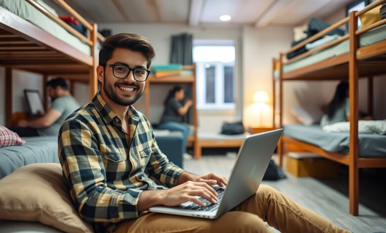 Descontos em Hospedagem: Guia Completo para Economizar em Viagens Longas - Web Nômade Digital Nômade digital em hostel econômico