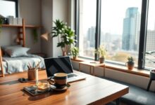 Espaço de trabalho nômade digital em hospedagem econômica