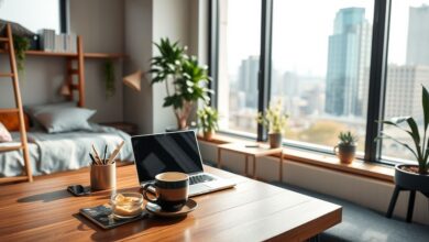 Espaço de trabalho nômade digital em hospedagem econômica
