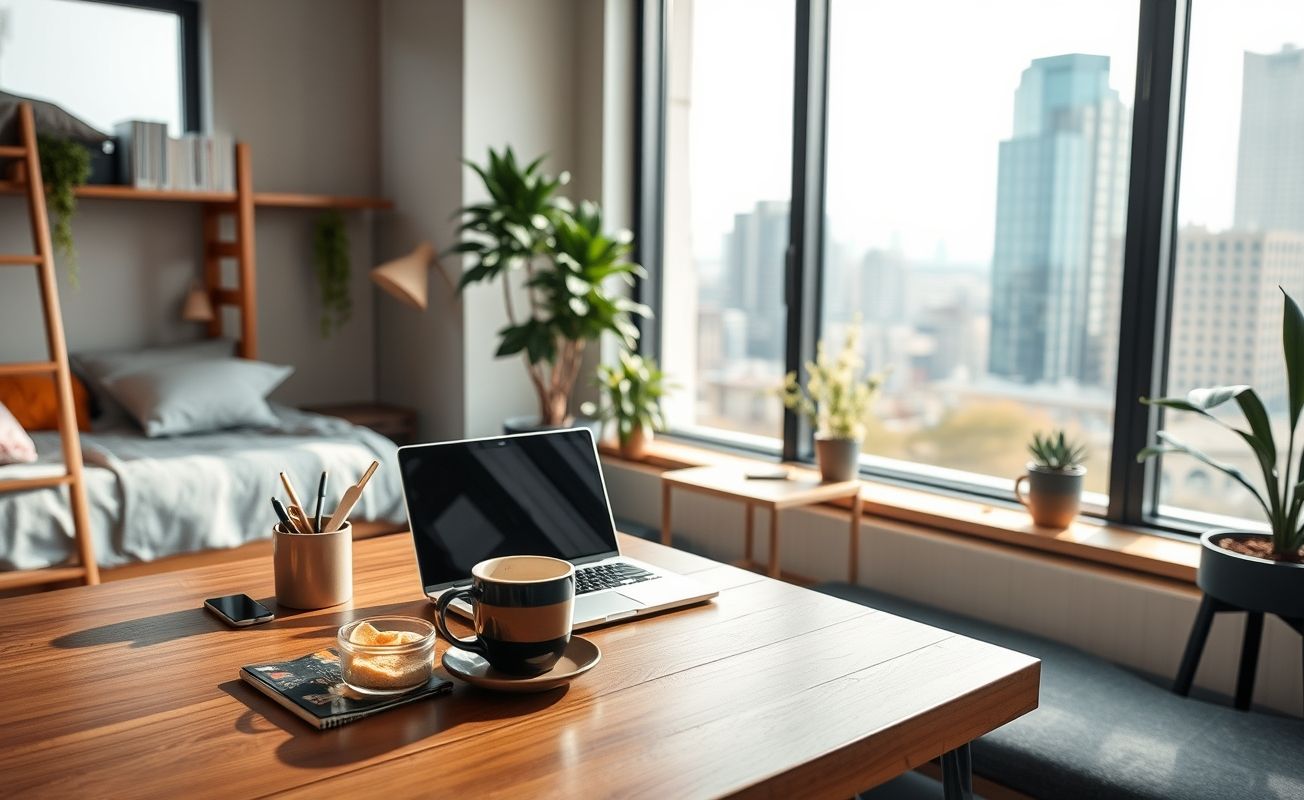 Espaço de trabalho nômade digital em hospedagem econômica