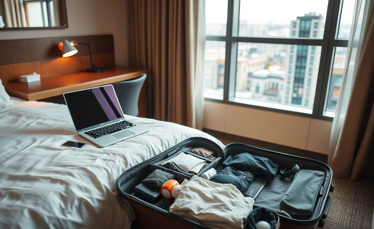 Quarto de hotel aconchegante para trabalho remoto