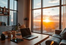Apartamento moderno para nômades digitais trabalharem remotamente