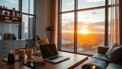 Apartamento moderno para nômades digitais trabalharem remotamente