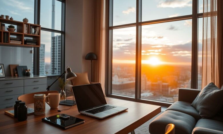 Apartamento moderno para nômades digitais trabalharem remotamente