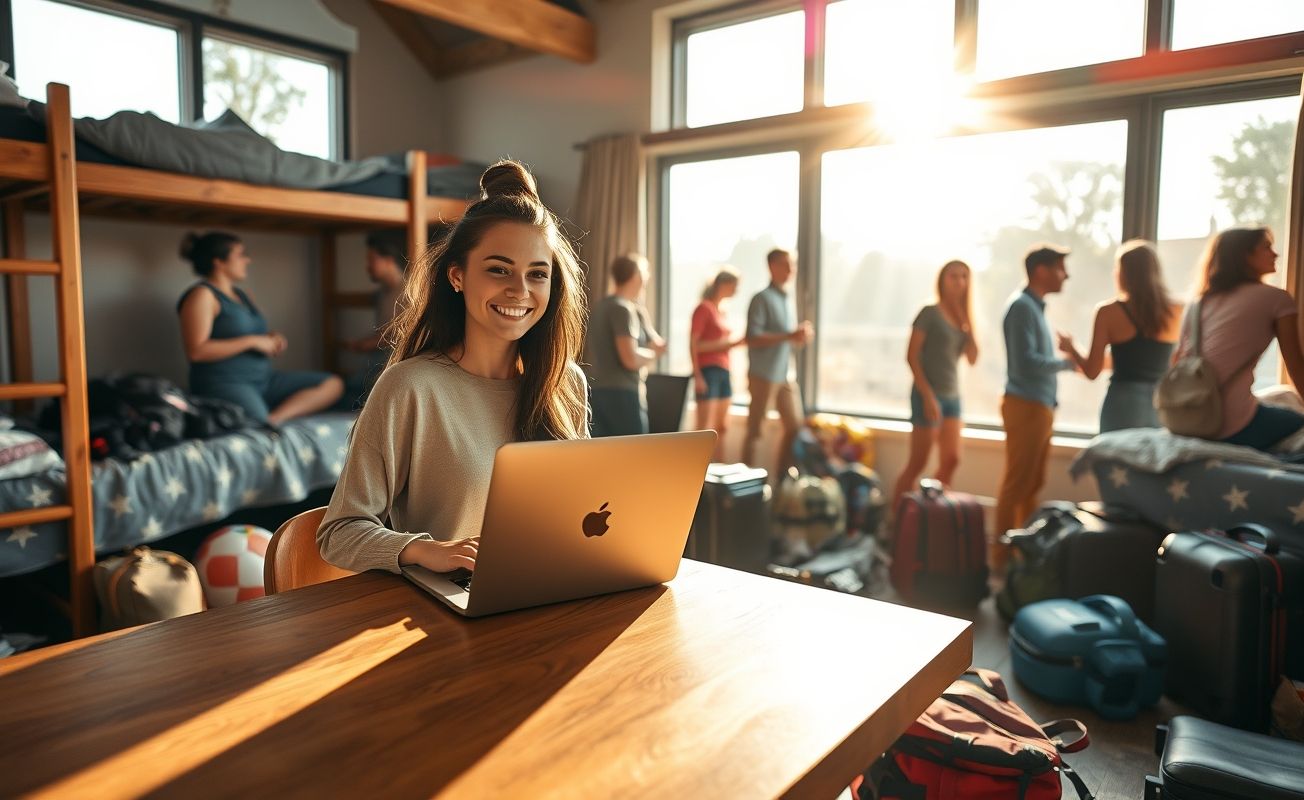 Nômade digital em hostel aproveitando desconto em hospedagem longa