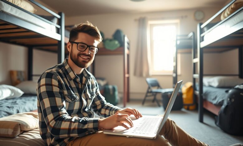 Descontos em Hospedagem: Guia Completo para Economizar em Viagens Longas - Web Nômade Digital Nômade digital em hostel econômico